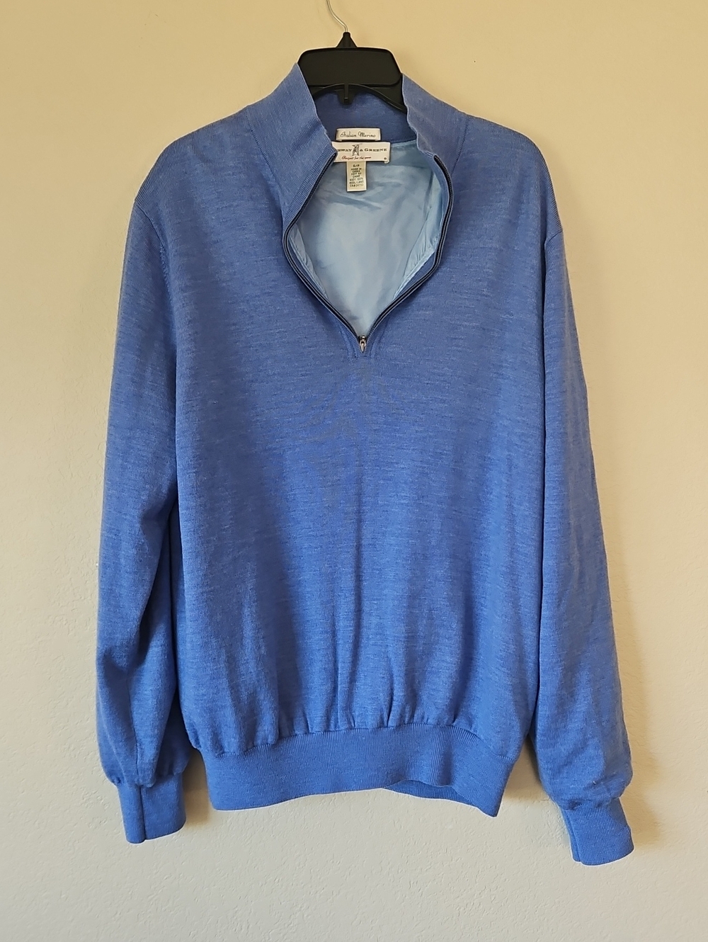 Fairway & Greene Men's Light Blue Wool Quarter-Zip Sweater Small